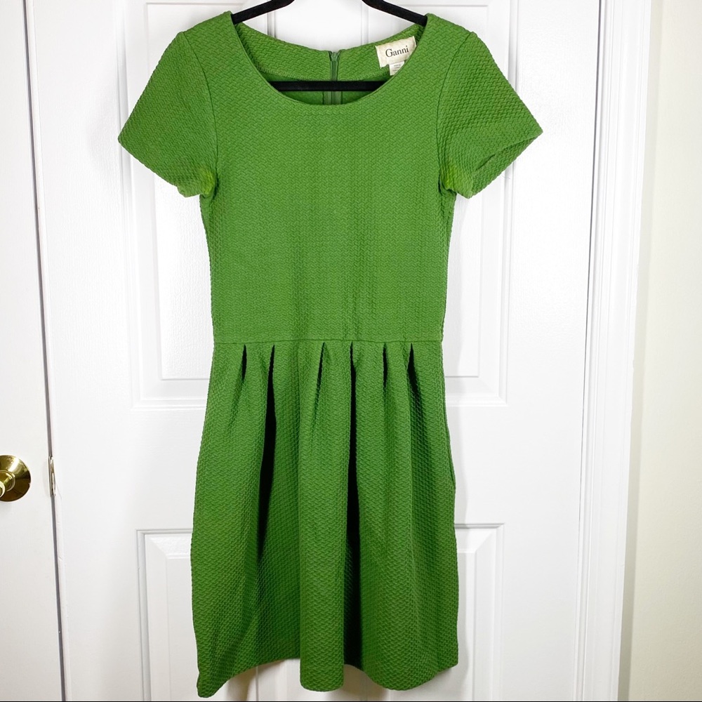Ganni Green Fit and Flare Dress